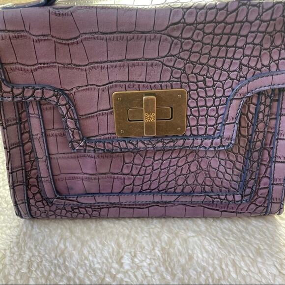 The Emily Bag Chic Purple Croc Embossed Top Handle Mini Satchel Gold Turn Lock - Picture 10 of 15
